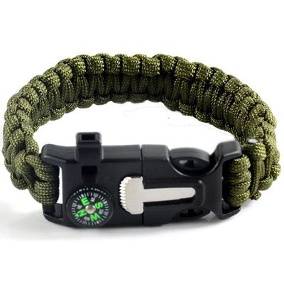 Brazalete Paracord de exterior con arrancador de fuego y correa de silbato Equipo de supervivencia esencial