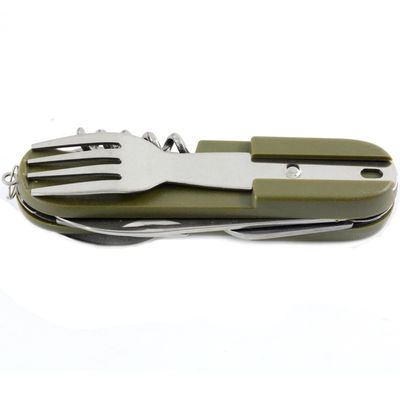 Cuchara incluida Cuchillo plegable portátil de acero inoxidable Conjunto de tenedor para la supervivencia en el campamento