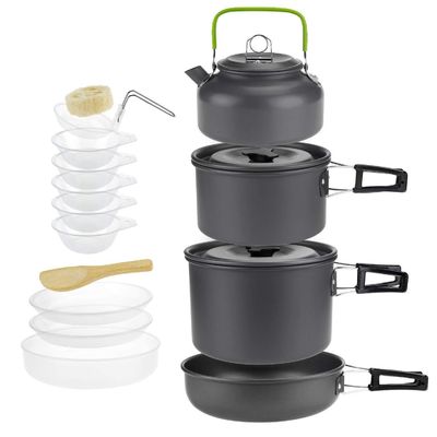 Cocina de aluminio para exteriores Camping Pot and Pans Set de utensilios de cocina con costo de envío rápido