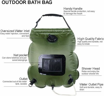 20L PVC portátil de acampada al aire libre bolsa de ducha para la ducha con calefacción solar en verde o azul