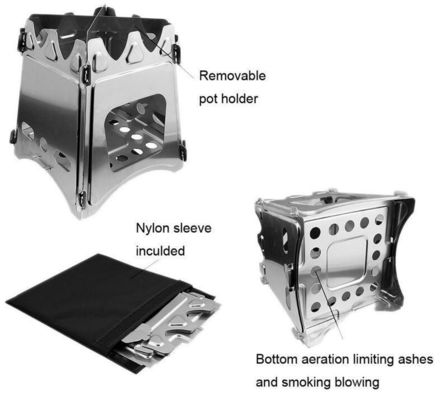 Fuente de cocina de acero inoxidable para cocinas al aire libre Mini estufa de madera para acampar Cocinar Picnic Estufas plegables No