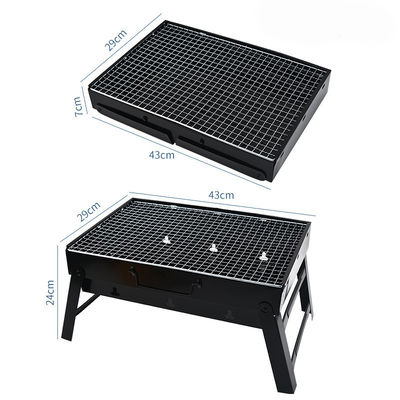 Grill de barbacoa de acero inoxidable plegable Grill de barbacoa portátil de carbón para picnic en negro