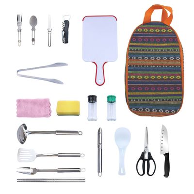Acampada al aire libre Set de vajilla de acero inoxidable utensilios de cocina Bolsa de almacenamiento personalización