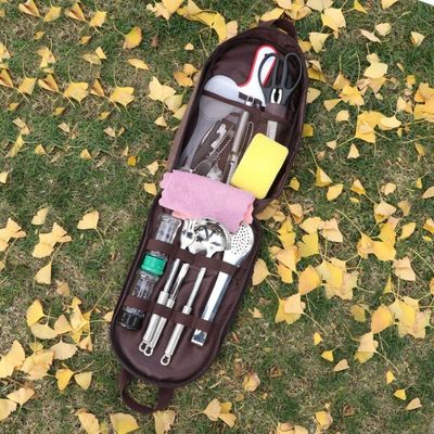 Acampada al aire libre Set de vajilla de acero inoxidable utensilios de cocina Bolsa de almacenamiento personalización