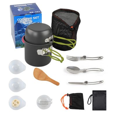 Conjunto de utensilios de cocina de aluminio portátil para acampar en exteriores Conjunto de utensilios de mesa con mango gris verde