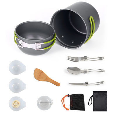Conjunto de utensilios de cocina de aluminio portátil para acampar en exteriores Conjunto de utensilios de mesa con mango gris verde