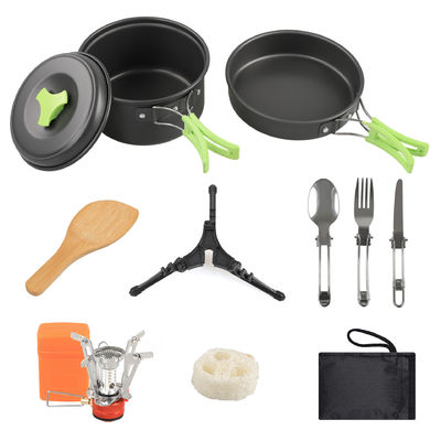 Kit de comedor de aluminio de aleación de acampada con accesorios de cuchara de madera y estufa para mochila