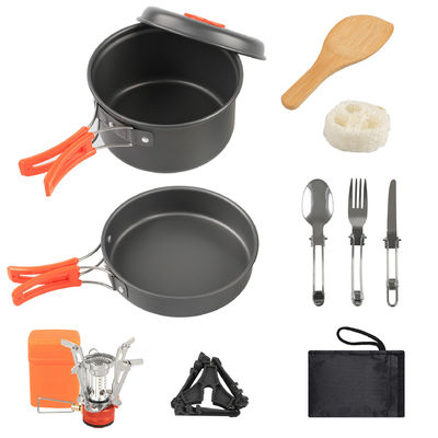 Kit de comedor de aluminio de aleación de acampada con accesorios de cuchara de madera y estufa para mochila