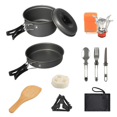 Kit de comedor de aluminio de aleación de acampada con accesorios de cuchara de madera y estufa para mochila