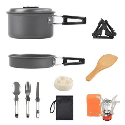 Kit de comedor de aluminio de aleación de acampada con accesorios de cuchara de madera y estufa para mochila
