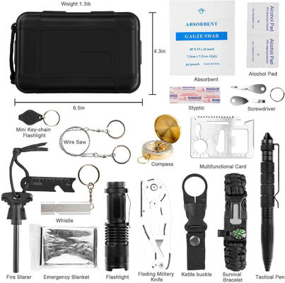 Kit de herramientas de supervivencia de emergencia de campamento al aire libre negro Kit de primeros auxilios Costo de envío incluido