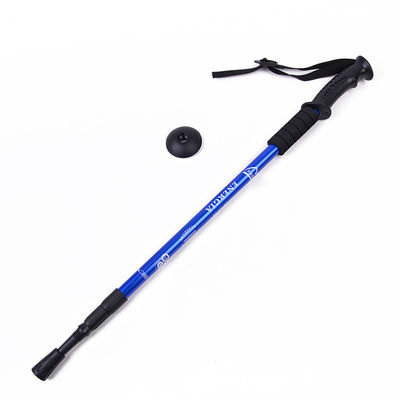Polvo de senderismo de montaña telescópico de aluminio azul para bastón de caminar de mango recto